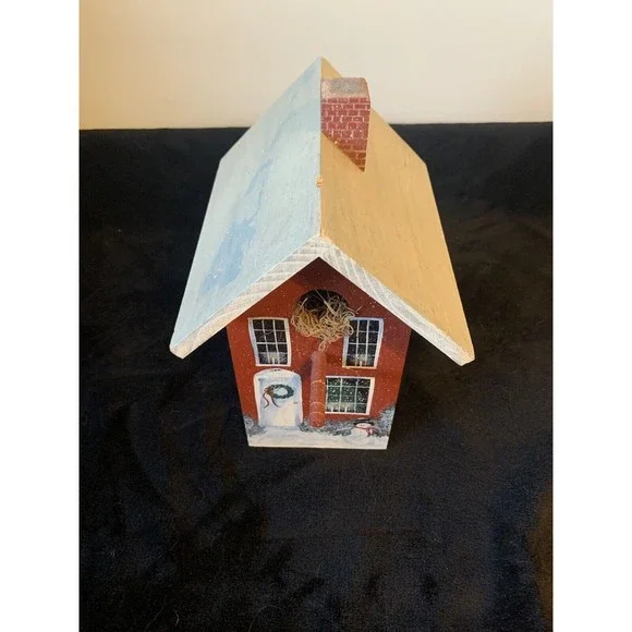 USA Made and Hand Painted Christmas Signed Bird House Wooden Lynne Connor Artist